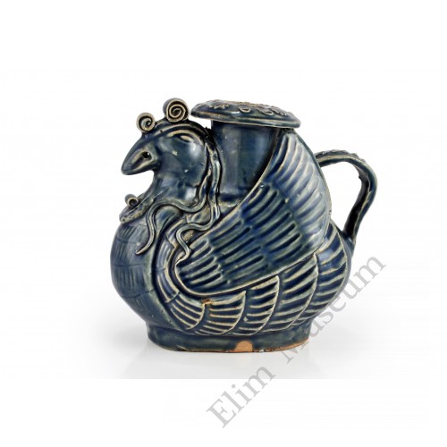 1466  A blue glaze phoenix shape kendi